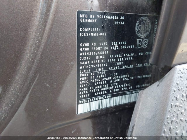 Продажа на аукционе авто 2015 Volkswagen Tiguan S/se/sel/r-line, vin: WVGJV7AX0FW034807, номер лота: 40086158