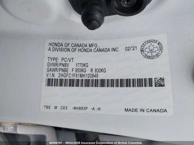 Honda Civic 2021 2HGFC1F91MH100849 Image 9