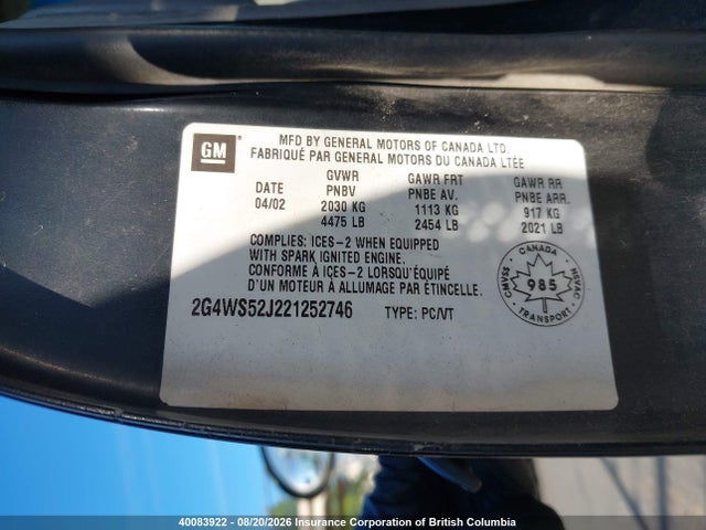 Продажа на аукционе авто 2002 Buick Century Custom, vin: 2G4WS52J221252746, номер лота: 40083922