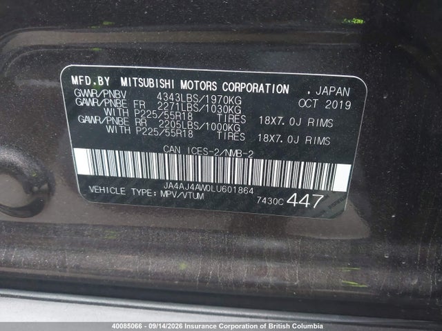 JA4AJ4AW0LU601864 Mitsubishi Rvr Se/sel/limited/gt