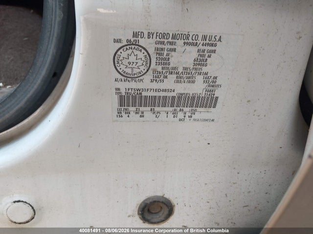 Продажа на аукционе авто 2001 Ford F350 Srw Super Duty, vin: 1FTSW31F71ED48524, номер лота: 40081491