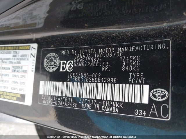 40086192 :رقم المزاد ، 2T1KR32E26C613986 vin ، 2006 Toyota Matrix Xr/xrs مزاد بيع