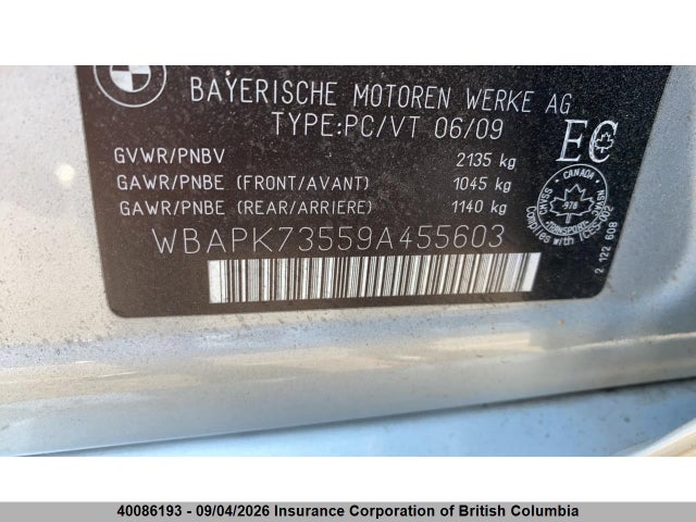 40086193 :رقم المزاد ، WBAPK73559A455603 vin ، 2009 Bmw 328i مزاد بيع