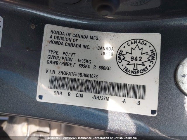 Aukcja sprzedaży 2011 Honda Civic Lx-s, vin: 2HGFA1F69BH001673, numer aukcji: 40085256