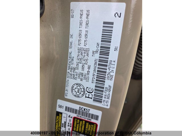 40086197 :رقم المزاد ، 5TFDY5F18HX630651 vin ، 2017 Toyota Tundra Crewmax Sr5/trd Pro مزاد بيع
