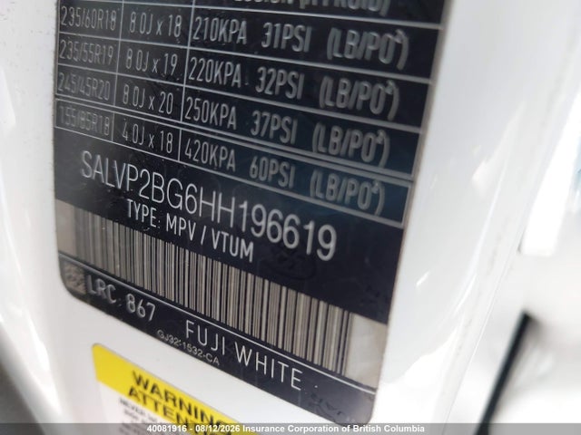 Продажа на аукционе авто 2017 Land Rover Range Rover Evoque Se, vin: SALVP2BG6HH196619, номер лота: 40081916