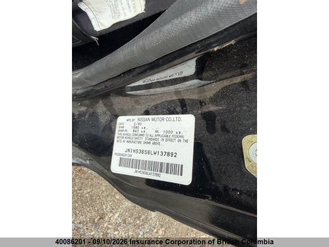 40086201 :رقم المزاد ، JN1HS36S6LW137892 vin ، 1990 Nissan 240sx مزاد بيع