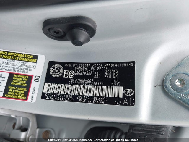 2T1BURHE6FC246468 Toyota COROLLA LE