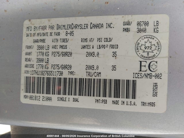 Продажа на аукционе авто 2006 Dodge Ram 1500 St/slt, vin: 1D7HU18276S511730, номер лота: 40081444