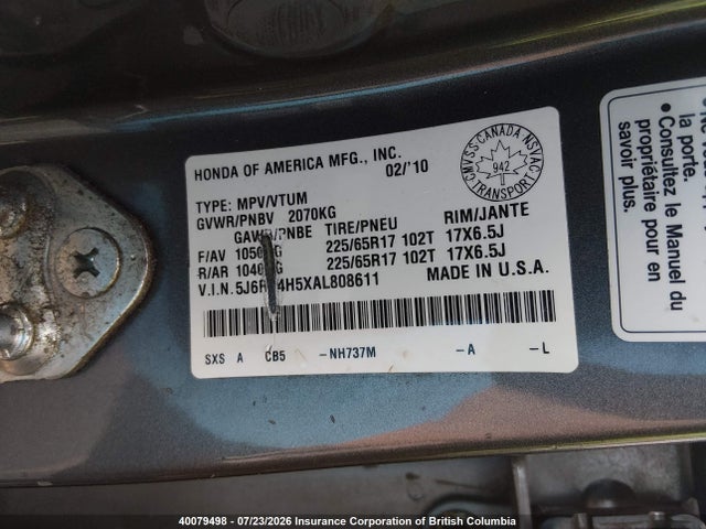 Aukcja sprzedaży 2010 Honda Cr-v Ex, vin: 5J6RE4H5XAL808611, numer aukcji: 40079498