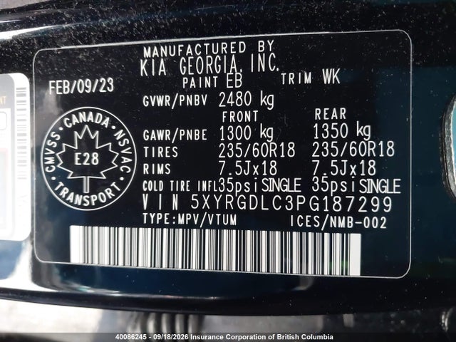 5XYRGDLC3PG187299 KIA SORENTO LX