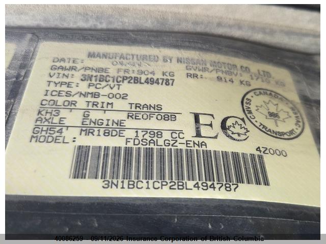 40086259 :رقم المزاد ، 3N1BC1CP2BL494787 vin ، 2011 Nissan Versa مزاد بيع