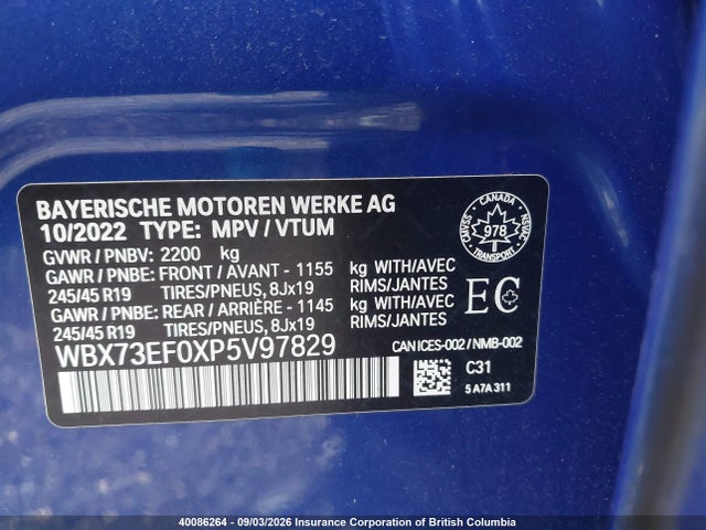 40086264 :رقم المزاد ، WBX73EF0XP5V97829 vin ، 2023 Bmw X1 مزاد بيع