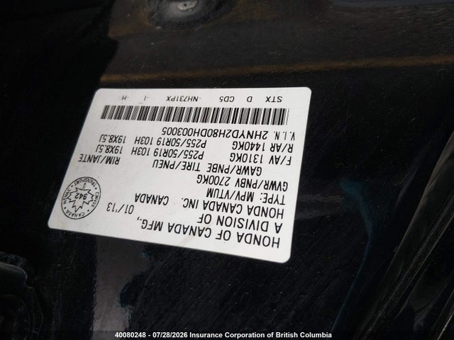 Auction sale of the 2013 Acura Mdx Advance, vin: 2HNYD2H80DH003005, lot number: 40080248