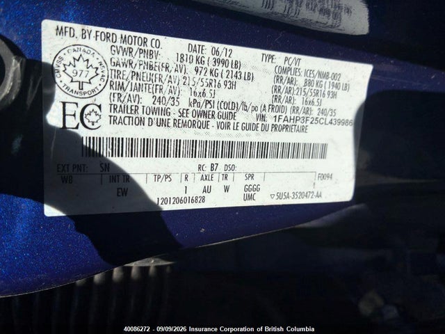Продажа на аукционе авто 2012 Ford Focus, vin: 1FAHP3F25CL439986, номер лота: 40086272
