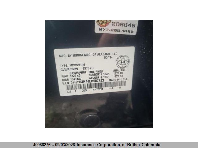 Aukcja sprzedaży 2014 Acura Mdx, vin: 5FRYD4H44EB507383, numer aukcji: 40086276