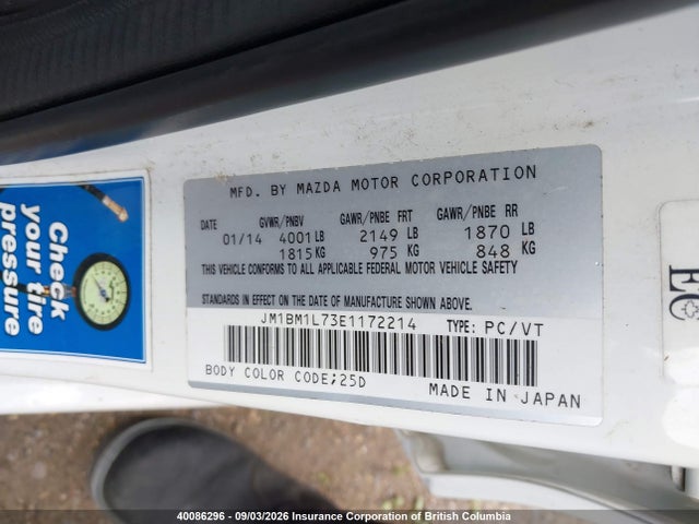 40086296 :رقم المزاد ، JM1BM1L73E1172214 vin ، 2014 Mazda 3 Mazda Gs-sky مزاد بيع