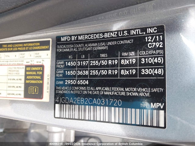 Продаж на аукціоні авто 2012 Mercedes-benz Ml 350 Bluetec 4matic, vin: 4JGDA2EB2CA031720, номер лоту: 40086315