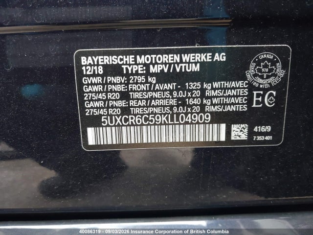 Продаж на аукціоні авто 2019 Bmw X5, vin: 5UXCR6C59KLL04909, номер лоту: 40086319