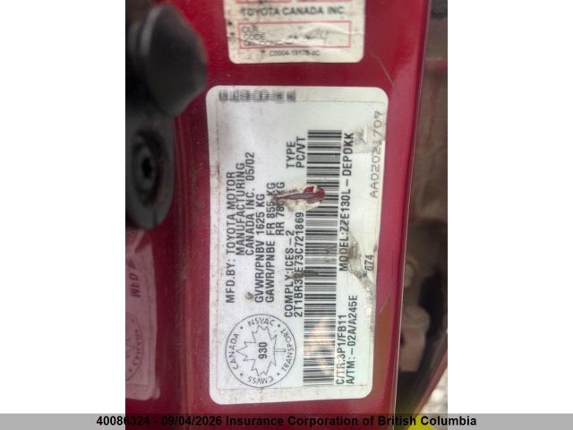 Auction sale of the 2003 Toyota Corolla Ce/le/s, vin: 2T1BR32E73C721869, lot number: 40086324