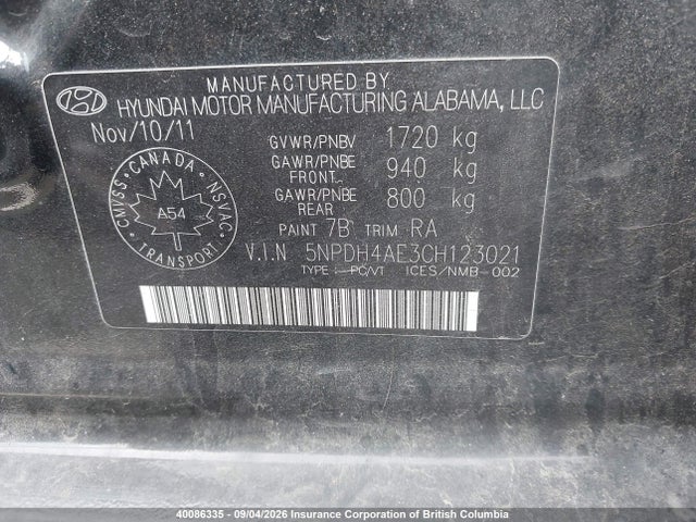 Продаж на аукціоні авто 2012 Hyundai Elantra Gls/limited, vin: 5NPDH4AE3CH123021, номер лоту: 40086335