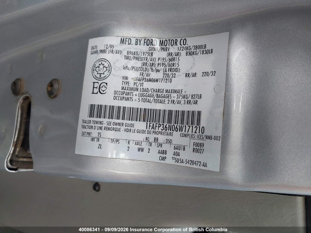 Aukcja sprzedaży 2006 Ford Focus, vin: 1FAFP36N06W171210, numer aukcji: 40086341