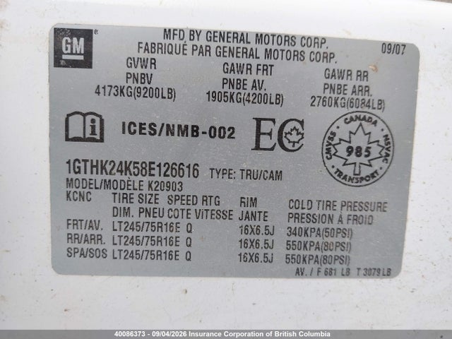 Aukcja sprzedaży 2008 Gmc Sierra K2500 Heavy Duty, vin: 1GTHK24K58E126616, numer aukcji: 40086373