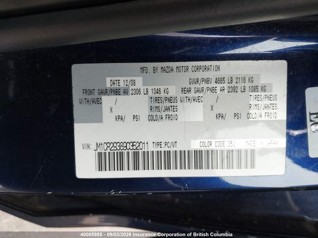Aukcja sprzedaży 2009 Mazda 5, vin: JM1CR293890352011, numer aukcji: 40085955