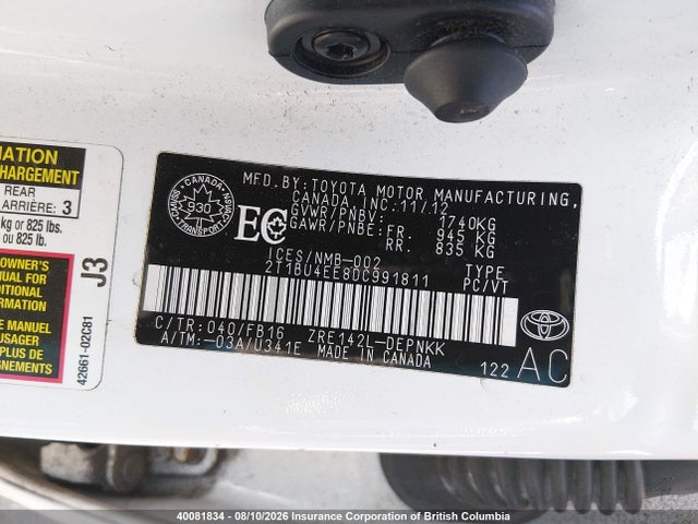 40081834 :رقم المزاد ، 2T1BU4EE8DC991811 vin ، 2013 Toyota Corolla S/le مزاد بيع