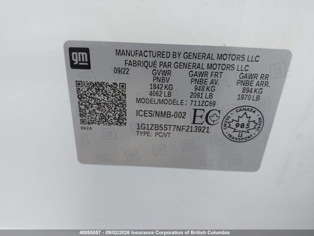 Chevrolet MALIBU LS 2022 1G1ZB5ST7NF213921 Image 9