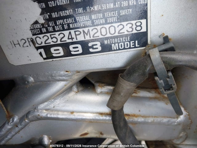 1993 Honda Cbr600 F2 მანქანა იყიდება აუქციონზე, vin: JH2PC2524PM200238, აუქციონის ნომერი: 40079312