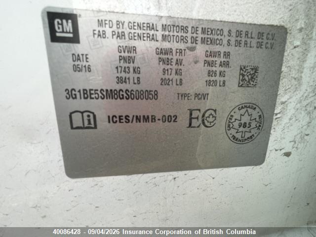 Chevrolet Cruze 2016 3G1BE5SM8GS608058 Image 9