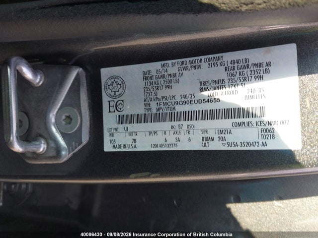 Продажа на аукционе авто 2014 Ford Escape Se, vin: 1FMCU9G90EUD54655, номер лота: 40086430