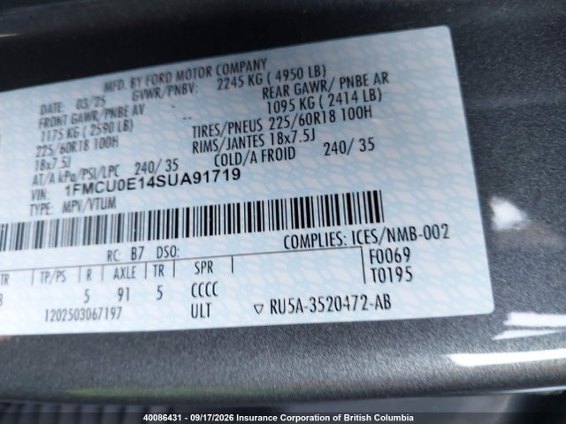 1FMCU0E14SUA91719 Ford Escape Phev