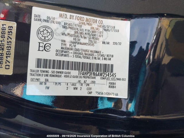 40085809 :رقم المزاد ، 1FAHP3FN6AW254545 vin ، 2010 Ford Focus Se مزاد بيع