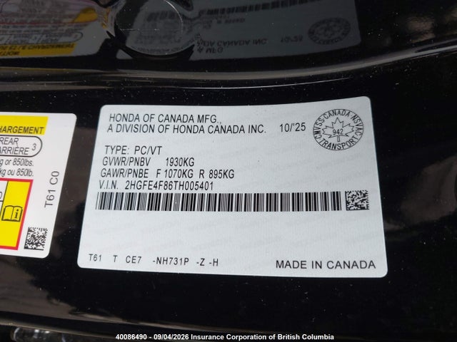 Honda Civic 2026 2HGFE4F86TH005401 Image 9