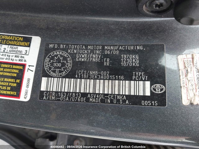 40086492 :رقم المزاد ، 4T1BF3EK3AU015116 vin ، 2010 Toyota Camry مزاد بيع