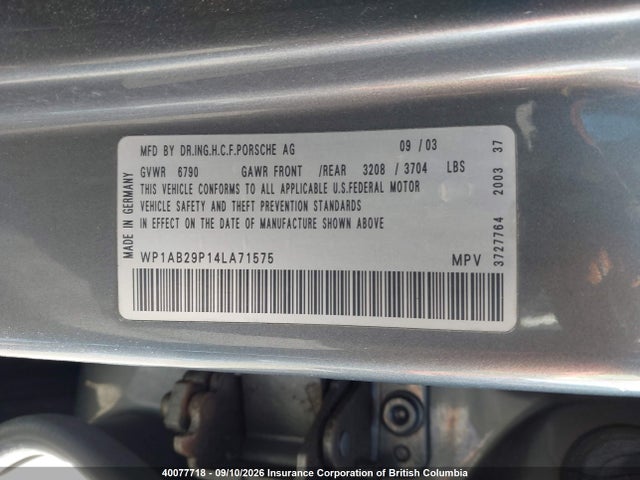 Aukcja sprzedaży 2004 Porsche Cayenne S, vin: WP1AB29P14LA71575, numer aukcji: 40077718