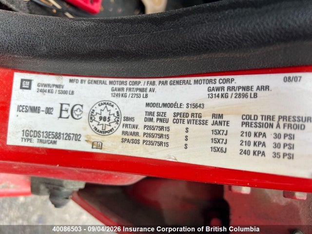 Продажа на аукционе авто 2008 Chevrolet Colorado Lt, vin: 1GCDS13E588126702, номер лота: 40086503