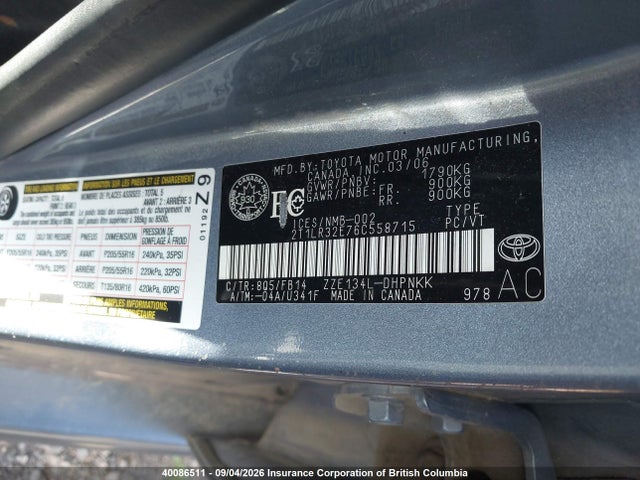 40086511 :رقم المزاد ، 2T1LR32E76C558715 vin ، 2006 Toyota Matrix Xr مزاد بيع