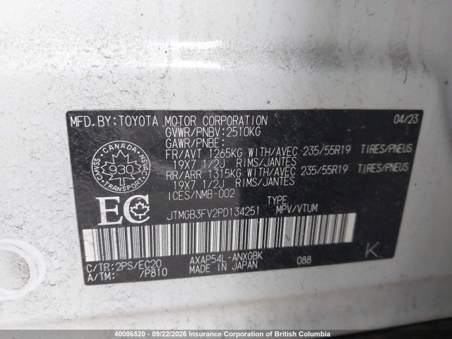 Aukcja sprzedaży 2023 Toyota Rav4, vin: JTMGB3FV2PD134251, numer aukcji: 40086520