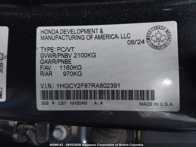 1HGCY2F87RA802391 Honda Accord Touring Hybrid