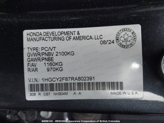 1HGCY2F87RA802391 Honda Accord Touring Hybrid