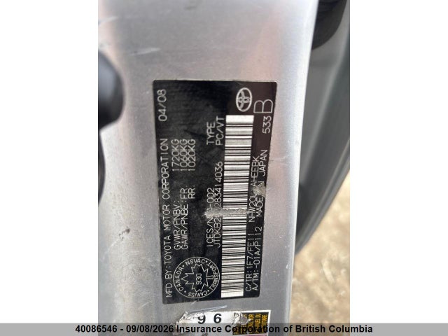 40086546 :رقم المزاد ، JTDKB20U283414036 vin ، 2008 Toyota Prius مزاد بيع