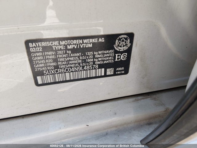 5UXCR6C04N9L48578 BMW X5 Xdrive40i