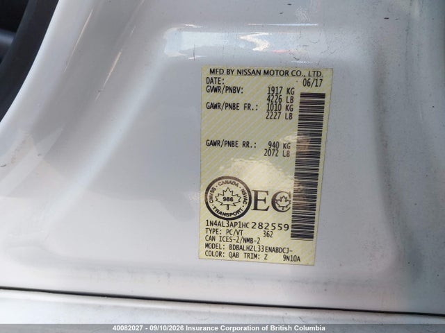 Aukcja sprzedaży 2017 Nissan Altima 2.5/s/sv/sl/sr, vin: 1N4AL3AP1HC282559, numer aukcji: 40082027