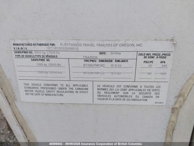 Продажа на аукционе авто 2005 Fleetwood Prowler, vin: 1EC1R252852488510, номер лота: 40086582