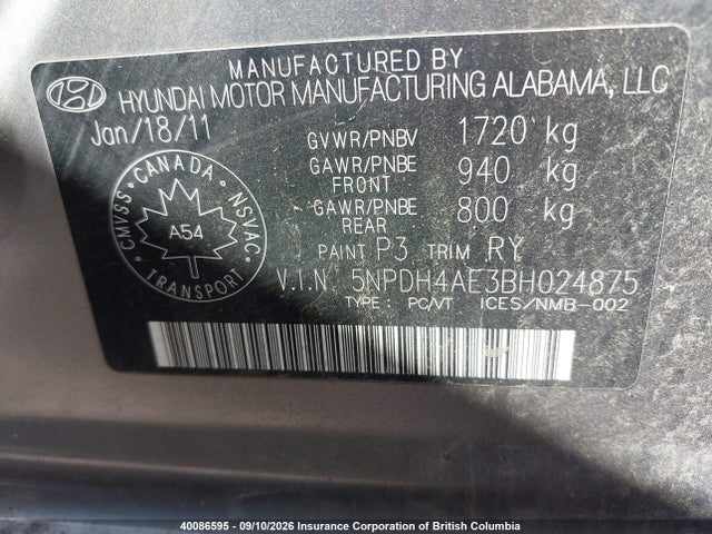 Aukcja sprzedaży 2011 Hyundai Elantra Gls/limited, vin: 5NPDH4AE3BH024875, numer aukcji: 40086595