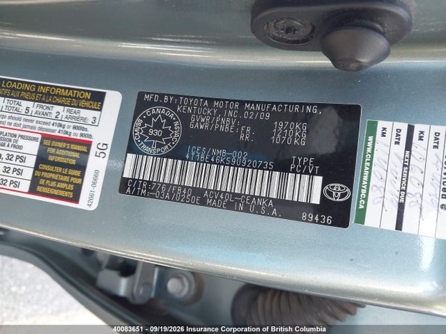 Продажа на аукционе авто 2009 Toyota Camry Se/le/xle, vin: 4T1BE46K59U920735, номер лота: 40083651