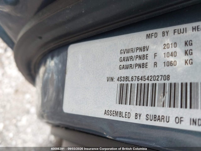 Aukcja sprzedaży 2005 Subaru Legacy Gt Limited, vin: 4S3BL676454202708, numer aukcji: 40086391